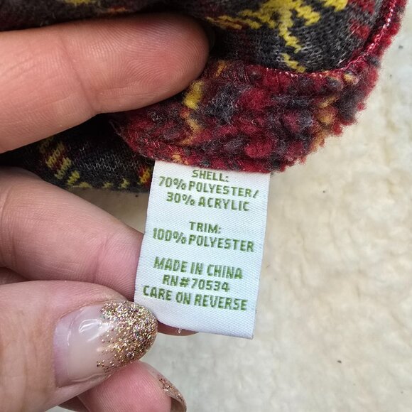 Orvis Vintage Jacket Fleece M Red Plaid Pockets Toggle Button Collar Flannel - Picture 7 of 9